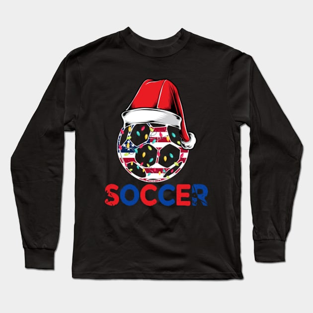 Soccer Christmas Ball Santa Hat Funny Sport Xmas Long Sleeve T-Shirt by adil shop